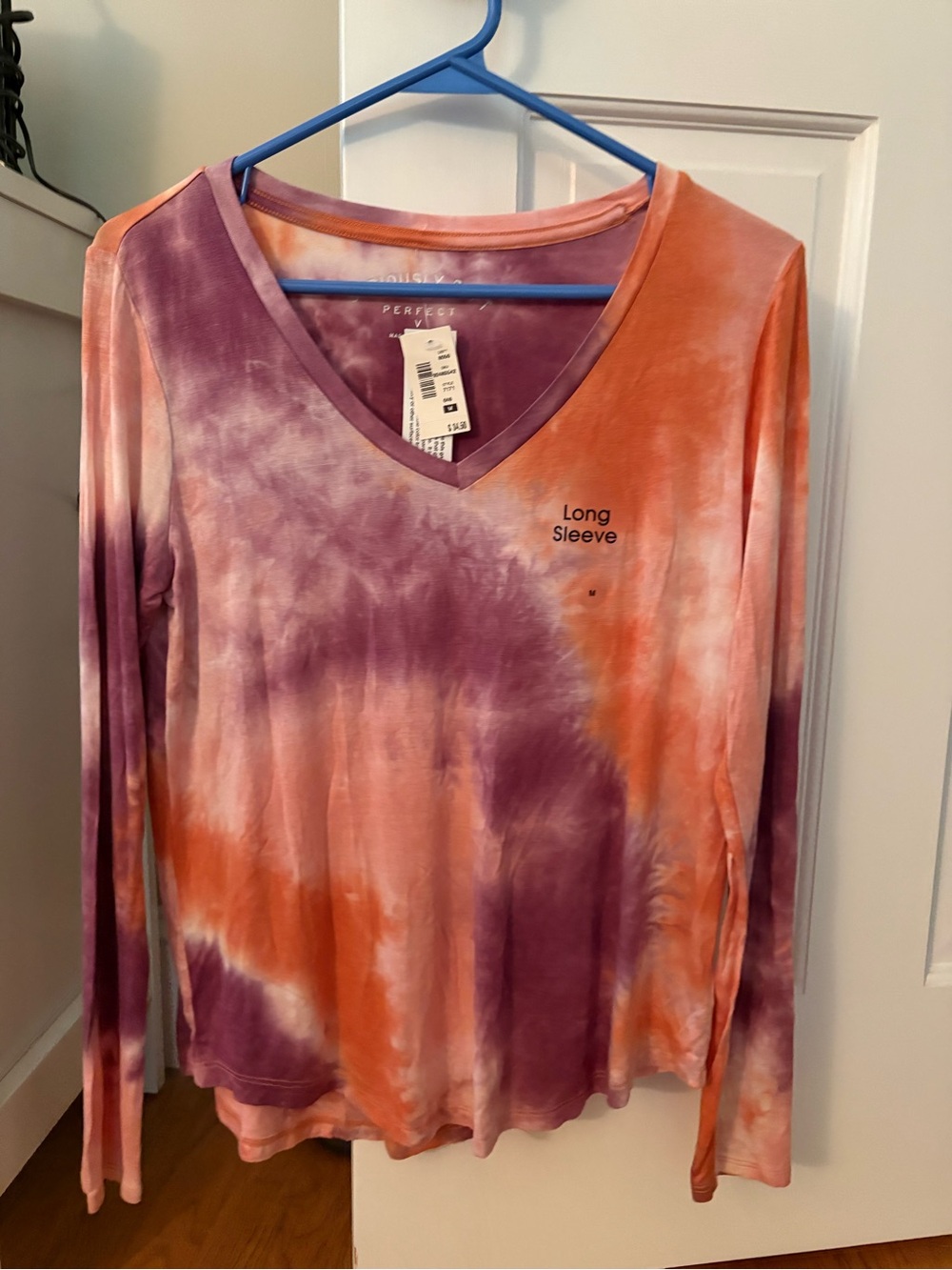 Tie-Dye V-Neck Long Sleeve Top - Purple & Orange